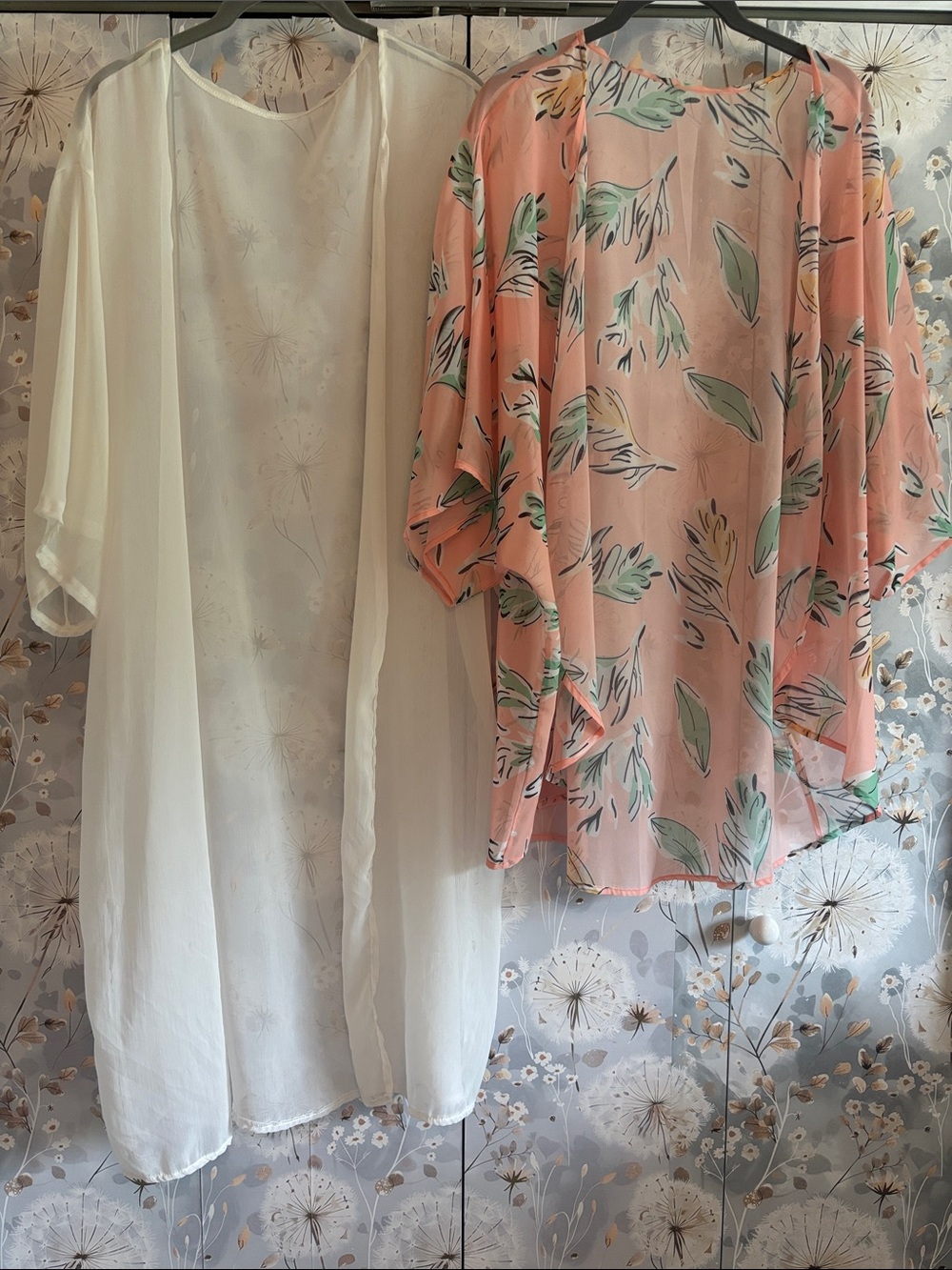 Bundle of Sheer White & Coral Floral Kimonos